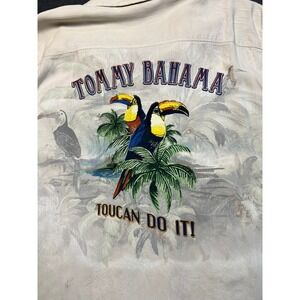 #A072 Tommy Bahama Mens Medium Silk Camp Shirt Toucan Do It Embroidered